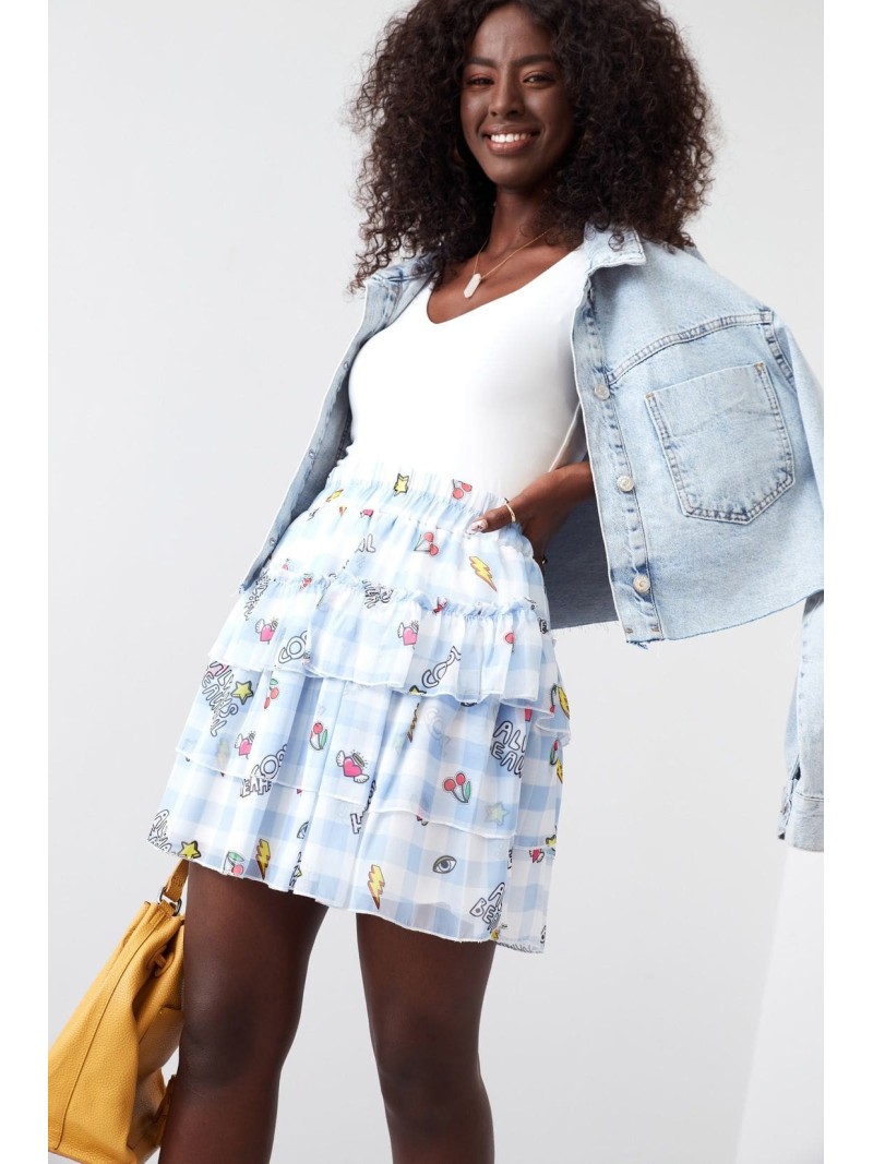 Short checkered skirt with ruffles, light blue 4006 - Online store - Boutique